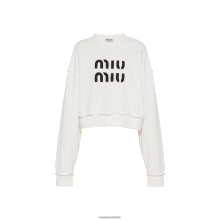 מוכן ללבישה לבן Miu Miu סווטשירט רקום מכותנה FNPPL702